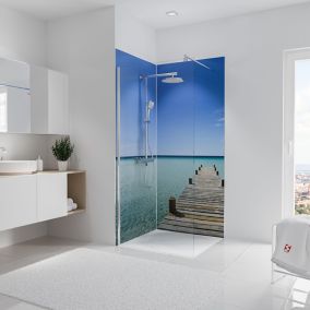 2 panneaux muraux de salle de bains l.90+90 x H.210 cm, décor Maldives, Schulte DécoDesign