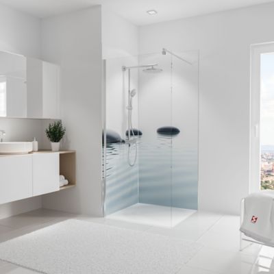 2 panneaux muraux de salle de bains l.90+90 x H.210 cm, décor zen et eau, Schulte DécoDesign