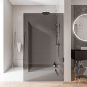 2 Parois de douche italienne d'angle 100x200cm + 70cm, verre fumé NANO 10mm, profilé mural inox chrome, sans profilé sol - EX102