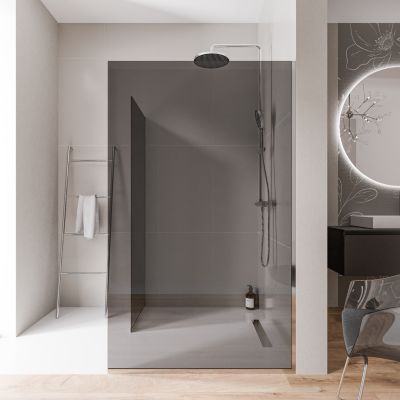 2 Parois de douche italienne d'angle 100x200cm + 90cm, verre fumé NANO 10mm, profilé mural + sol inox chrome - EX102