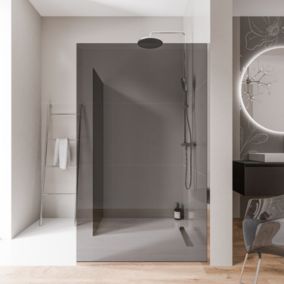 2 Parois de douche italienne d'angle 100x200cm + 90cm, verre fumé NANO 10mm, profilé mural + sol inox chrome - EX102
