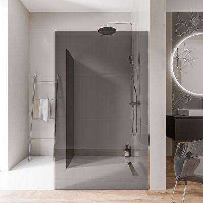 2 Parois de douche italienne d'angle 130x200cm + 100cm, verre fumé NANO 10mm, profilé mural inox chrome, sans profilé sol - EX102