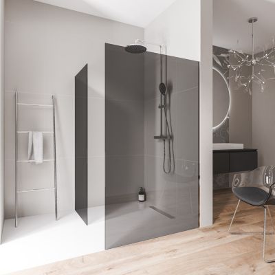 2 Parois de douche italienne d'angle 130x200cm + 100cm, verre fumé NANO 10mm, profilé mural inox chrome, sans profilé sol - EX102