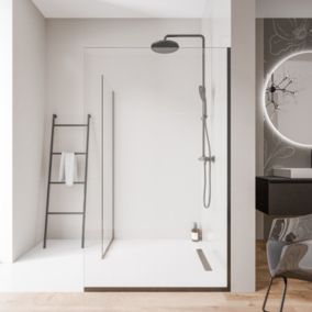 2 Parois de douche italienne d'angle 140x200cm + 70cm, verre NANO 10mm, profilé mural + sol inox noir mat - EX102