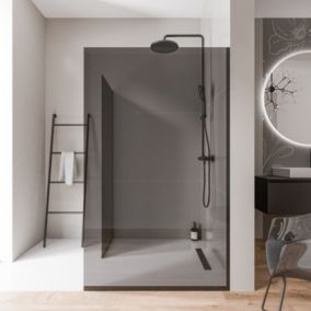2 Parois de douche italienne d'angle 90x200cm + 80cm, verre fumé NANO 10mm, profilé mural + sol inox noir mat - EX102