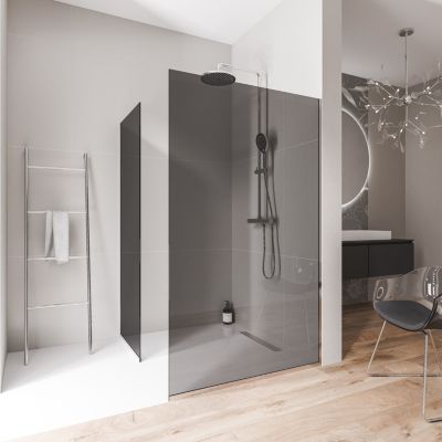 2 Parois de douche italienne d'angle 90x200cm + 90cm, verre fumé NANO 10mm, profilé mural + sol inox chrome - EX102