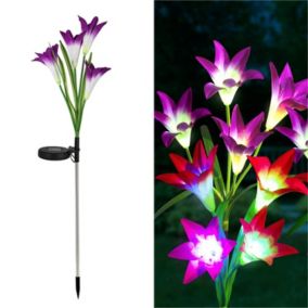 2 Pièces Lumiere Solaire Exterieur, Lily Lampe Solaire Jardin LED Lampe Solaire Couleur Changemen Fleurs plus Grandes