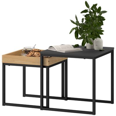 2 pièces table basse de salon, 45 x 45 x 45 cm, en acier noir, charge 30 kg, structure stable, pour salon et salle à manger