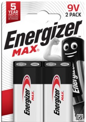 2 piles alcalines 6LR61 Max Energizer 9V