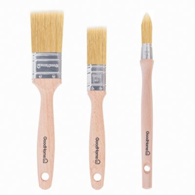 2 pinceaux plats 25mm et 40mm + 1 pinceau rond à rechampir 15mm en bois GoodHome
