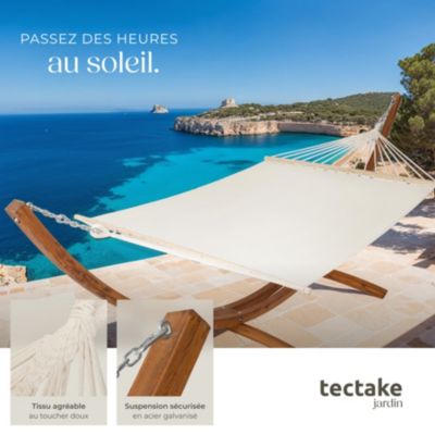 2 places hamac sur pied, toile coton-poly, blanc 415x150x124cm