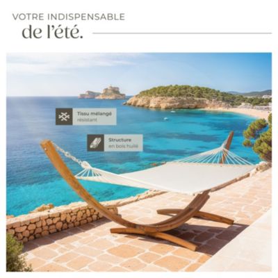 2 places hamac sur pied, toile coton-poly, blanc 415x150x124cm
