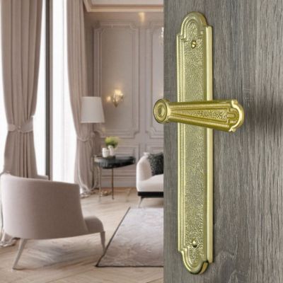2 poignées de porte REGENCE sans trou, Laiton poli doré entraxe 195 mm