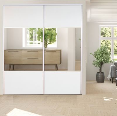 2 portes de placard coulissantes avec miroir Optimum blanc veiné H. 250