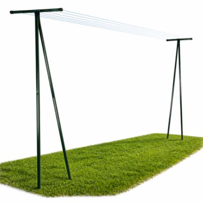 2 poteaux étendage extérieur vert 210 x 58 cm acier laqué anticorrosion, jusqu'à 7 fils