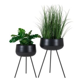 2 pots de fleurs à pieds - acier noir