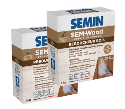 2 Reboucheurs Bois Semin - Traitement des Trous et Fissures - Intérieur/extérieur - Finition Bois Foncé - Poudre - 1 kg
