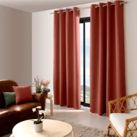 2 rideaux occultant à œillets, terre cuite, 140x240cm, 100% polyester, collection Réglisse, CMADECO