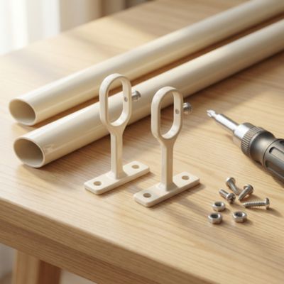 2 supports acier laqués blanc pour tringle de penderie 3 x 1,5 cm