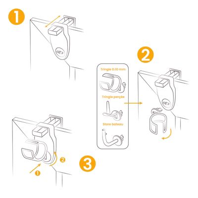 2 Supports Clic, Sans Perçage, pour Tringle à  Rideau et Voilage, Transparent, Crochets Modulables