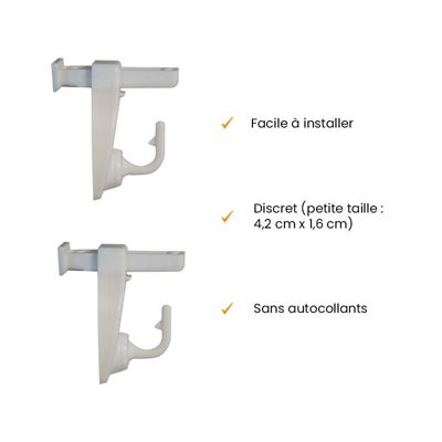 2 Supports Clic, Sans Perçage, pour Tringle à  Rideau et Voilage, Transparent, Crochets Modulables