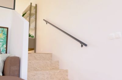 2 supports muraux + fixations pour rampe d’escalier gris 7016 Alumin'home