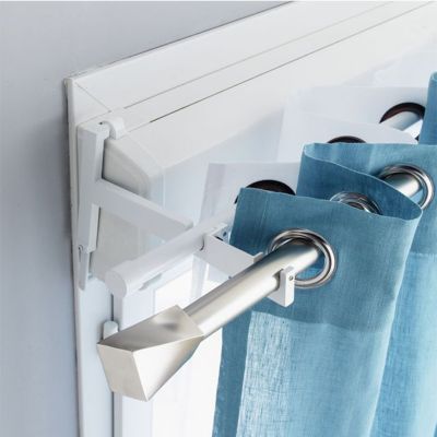 2 SUPPORTS POUR BARRE À RIDEAUX SANS PERÇAGE COLORIS ARGENT