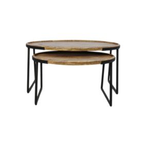 2 Tables basse ovale noir et bois 90 x 60 x 45/70 x 50 x 35