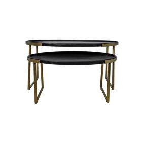 2 Tables basse ovale noir et or 90 x 60 x 45/70 x 50 x 35 cm