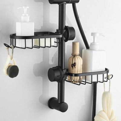 2 étagères de douche télescopiques sans perçage en acier inoxydable, noires