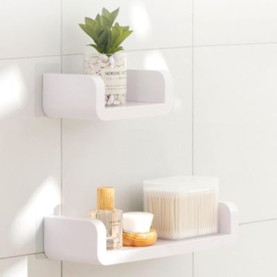 2 étagères murales en plastique, étagères flottantes blanches 17/32 cm, étagères murales blanches, aucun perçage requis