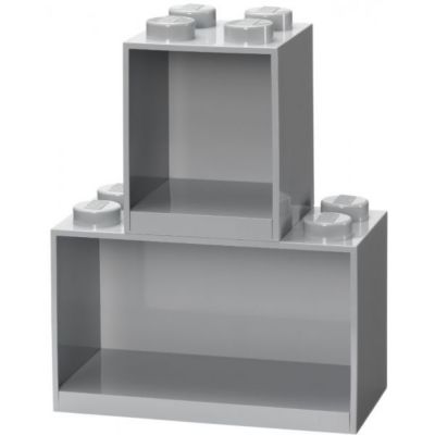 2 étagères superposables en forme de brique LEGO - Gris