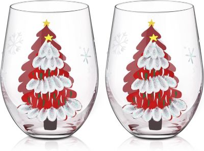 2 Verres à Vin Sans Pied Peints à la Main 560 ml