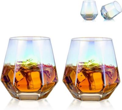 2 Verres à Whisky Géométriques Inclinés Diamant 50