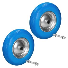 2 x 15" Roue brouette gomme plein PU bleu 4.80 / 4.00-8, 390 mm axe inclus