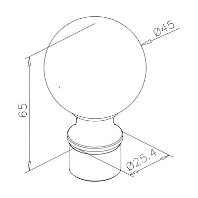 2 x Boule d'ornement diam. 45 mm à emboiter pour tube diam. 25,4 x 1,27 mm - Zamac aspect inox brossé