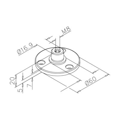 2 x Embase femelle taraudée M8 pour tube diam. 19 / 25,4 mm - 3 vis de fixation - Zamac aspect laiton poli