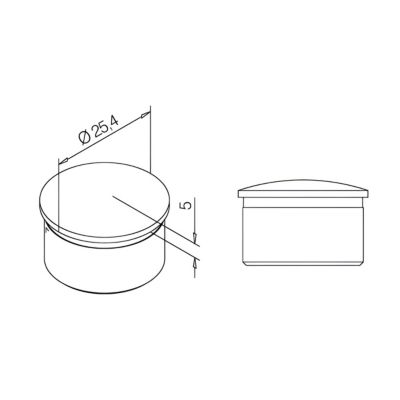2 x Embout arrondi pour tube diam. 25,4 x 1,27 mm - Zamac aspect inox brossé