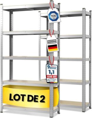 2 X Rayonnages pour charges lourdes, 180 x 90 x 40 cm, Galvanisé, Capacité de charge max :  875 kg