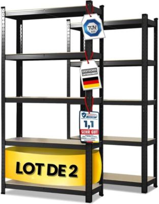 2 X Rayonnages pour charges lourdes, 200 x 100 x 50 cm, Noir, Capacité de charge max :  875 kg