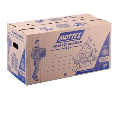 20 Cartons de déménagement avec poignées capacité 54 L, H.30 x L.60 x l.30 cm, Mottez