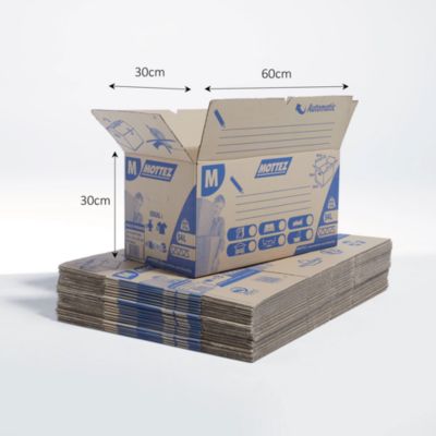 20 Cartons de déménagement avec poignées capacité 54 L, H.30 x L.60 x l.30 cm, Mottez