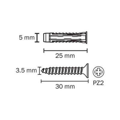 20 chevilles universelles Diall nylon CL PZ Ø5x25mm