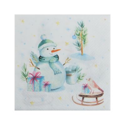 20 serviettes en papier Bonhomme de neige et oiseau