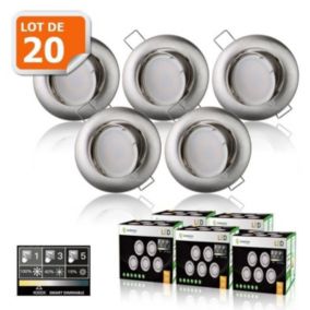 20 Spots LED Dimmable Alu Brossé - LAMPESECOENERGIE - Blanc Neutre - Orientable