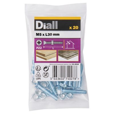 20 vis métaux tête fraisée acier zingué 5 x 30 mm
