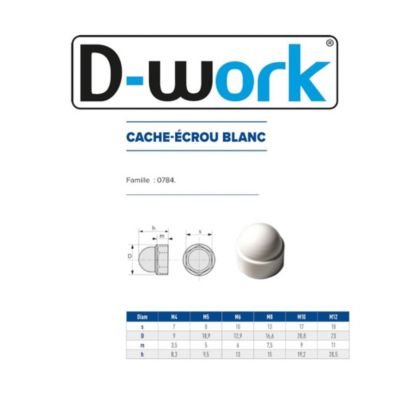 200 Cache-Ecrous Blanc Clé de 10 - M6 mm - Polyamide - D-Work
