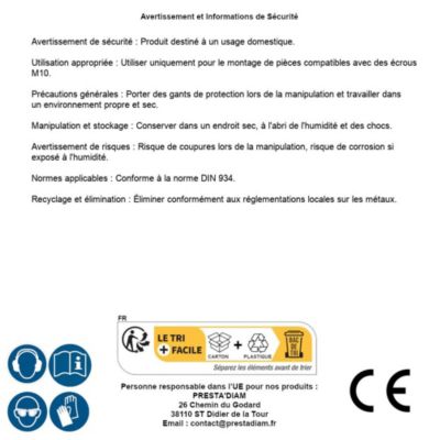 200 Ecrous Hexagonaux HU M5 mm - DIN 934 - Inox A4 - D-Work