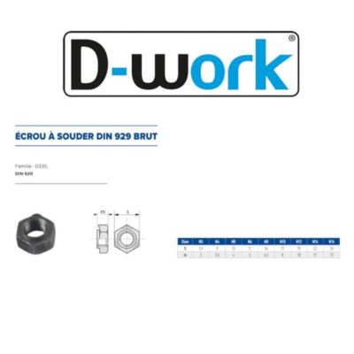 200 Ecrous à Souder Hexagonaux M8 mm - DIN 929 - Brut - D-Work