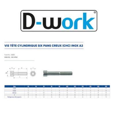 200 Vis Métaux Tête Cylindrique 6 Pans Creux CHC 3 x 5 mm - DIN 912 - Inox A2 - D-Work